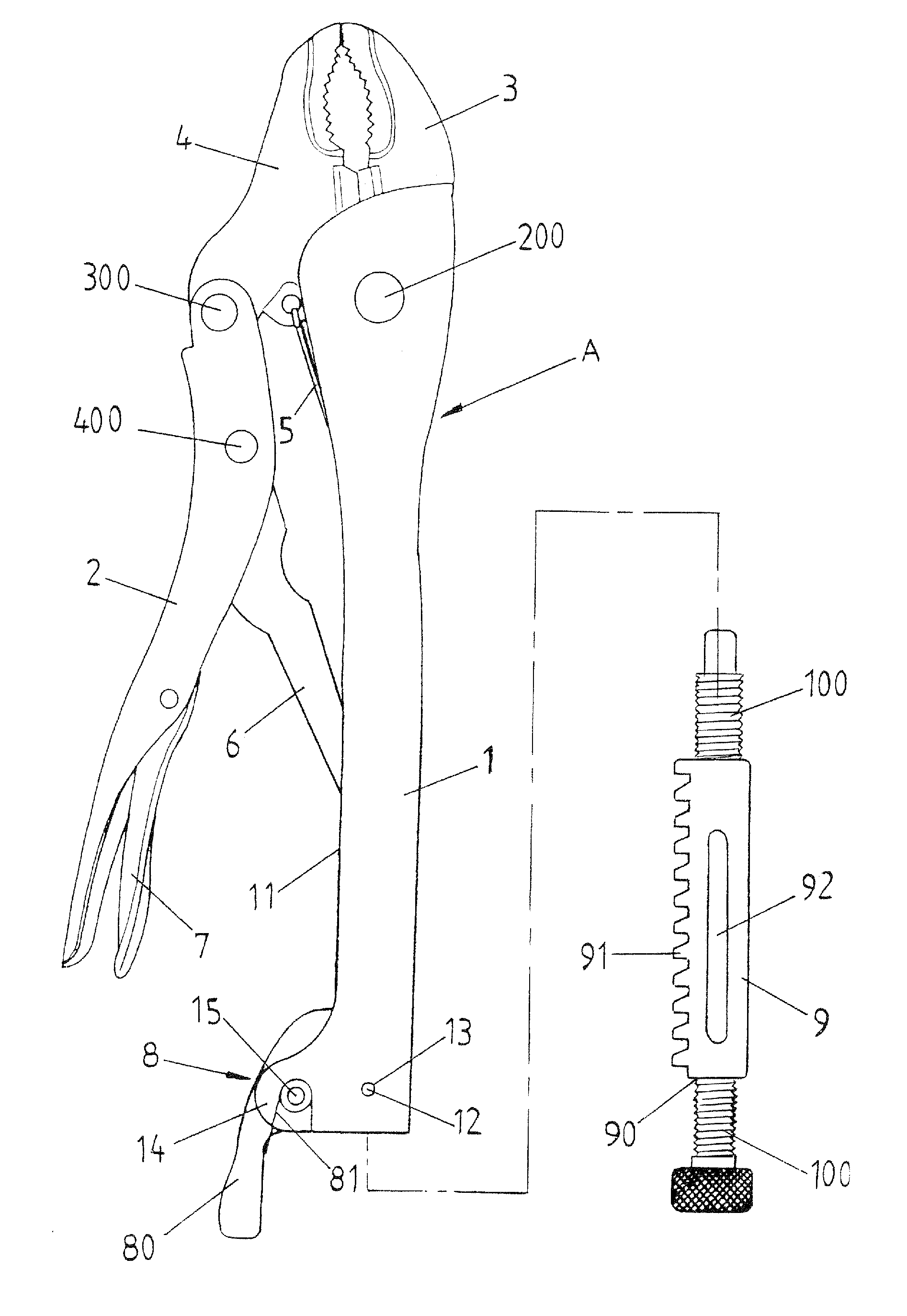 Locking pliers having both fast and fine adjustment to jaw spacing