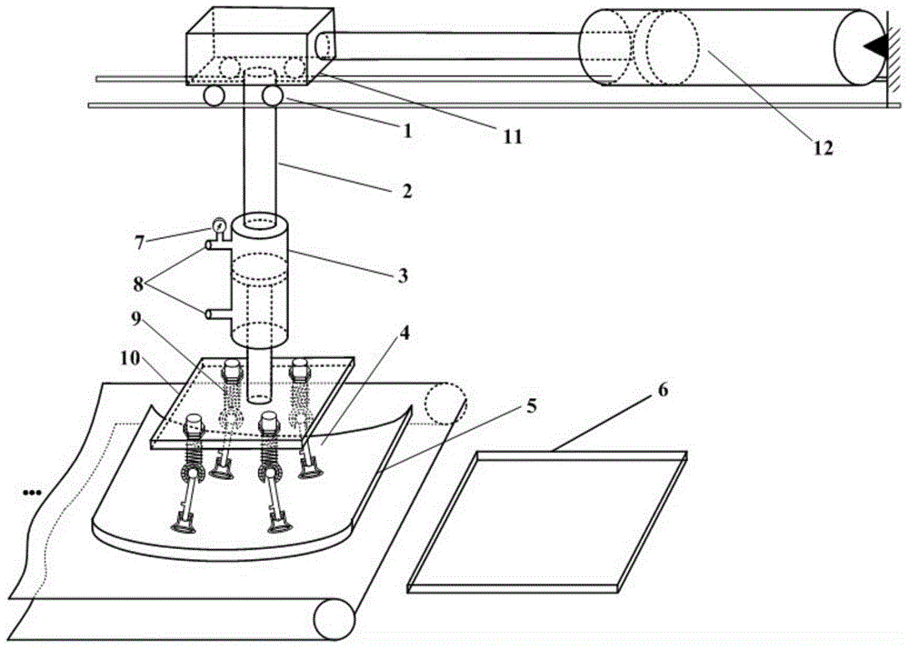 Feeding and discharging device of large-area warping elastic thin plate