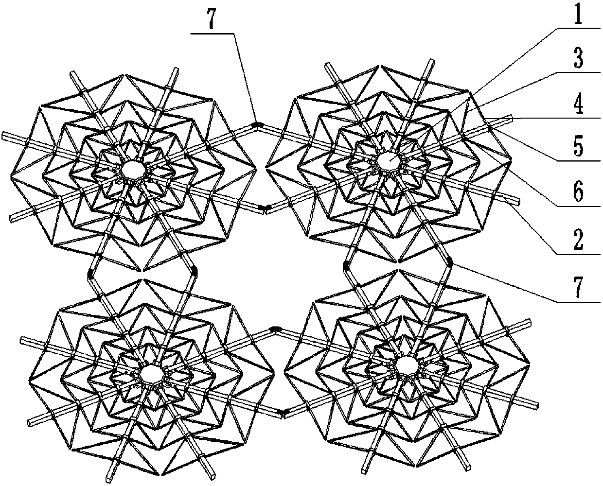 Space folding and unfolding mechanism with crank slide blocks as folding and unfolding units and connected by flexible hinges