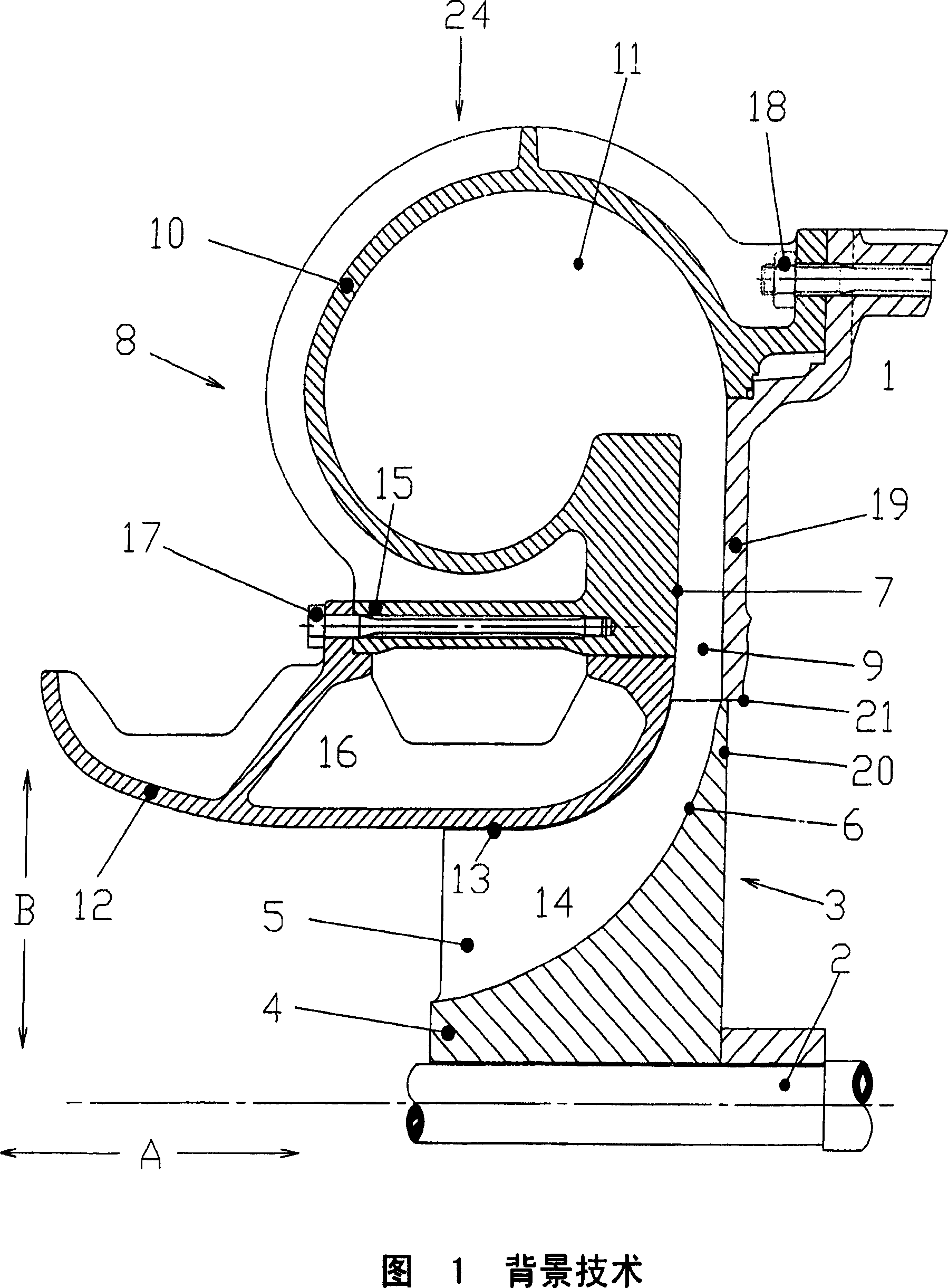 External housing safety device for turbocharger with axial flow fluid compressor