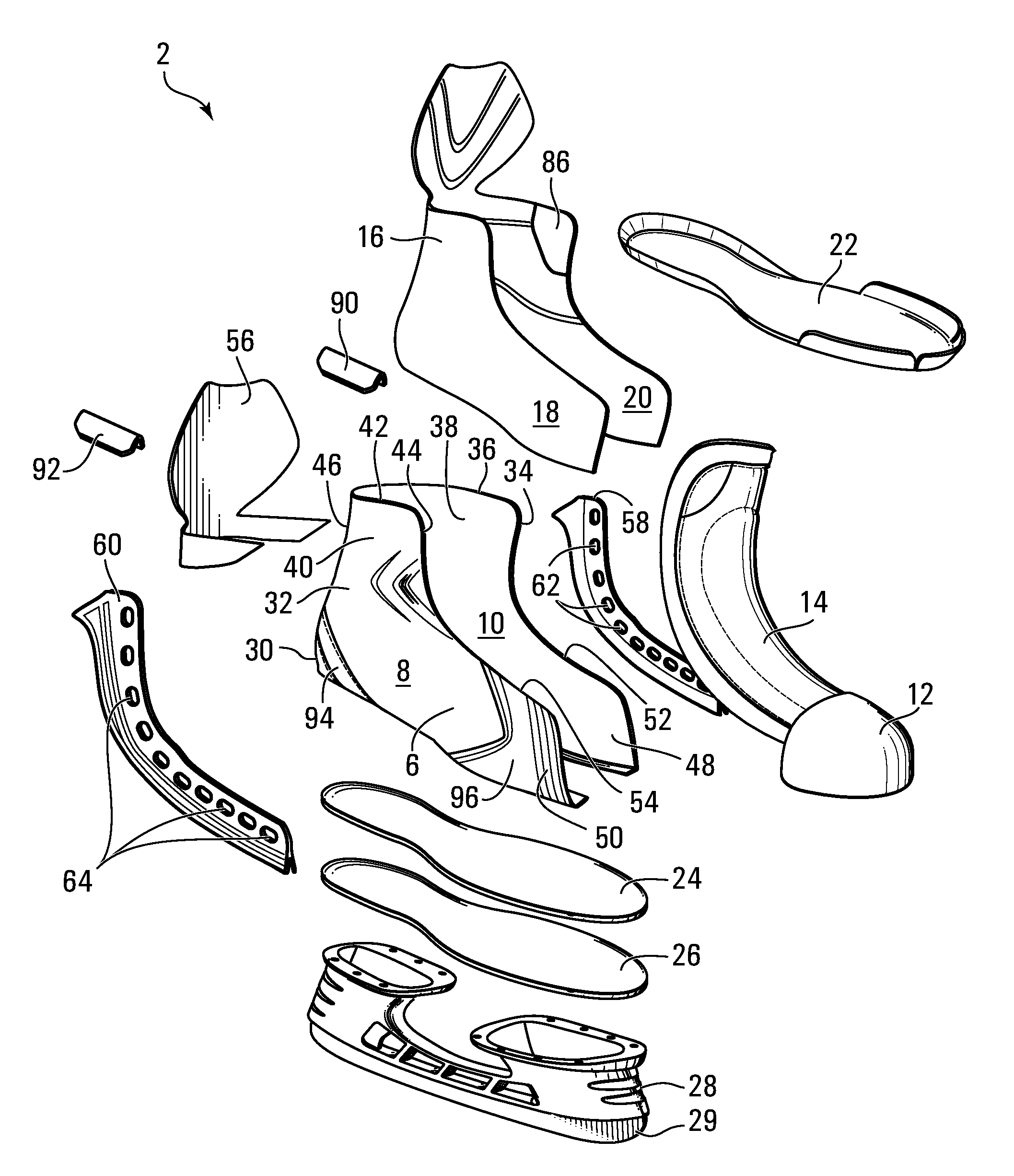 Skate boot having an inner liner with an abrasion resistant overlay