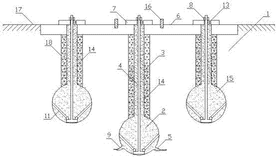 Upper plate-anchor rod-ball foundation and construction method thereof