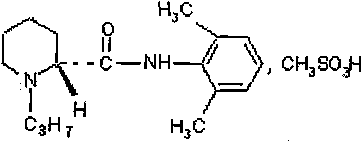 Preparation method of ropivacaine mesylate injection packed by soda-lime glass bottle