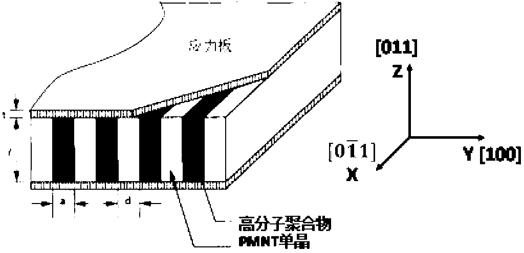 Ferroelectric single crystal/epoxy 2-2 structure and 2-2 structure composite materials reinforced by stress plates