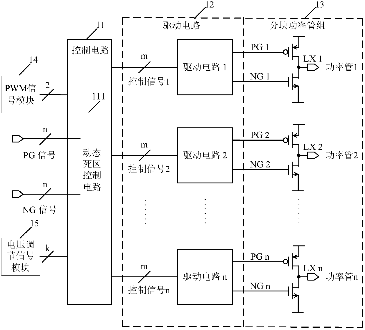 Block power tube circuit and mtehod for realizing same