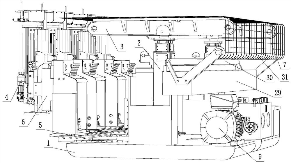 Excavating, supporting and anchoring combined unit drilling rig attitude adjusting and anchor net laying device and method