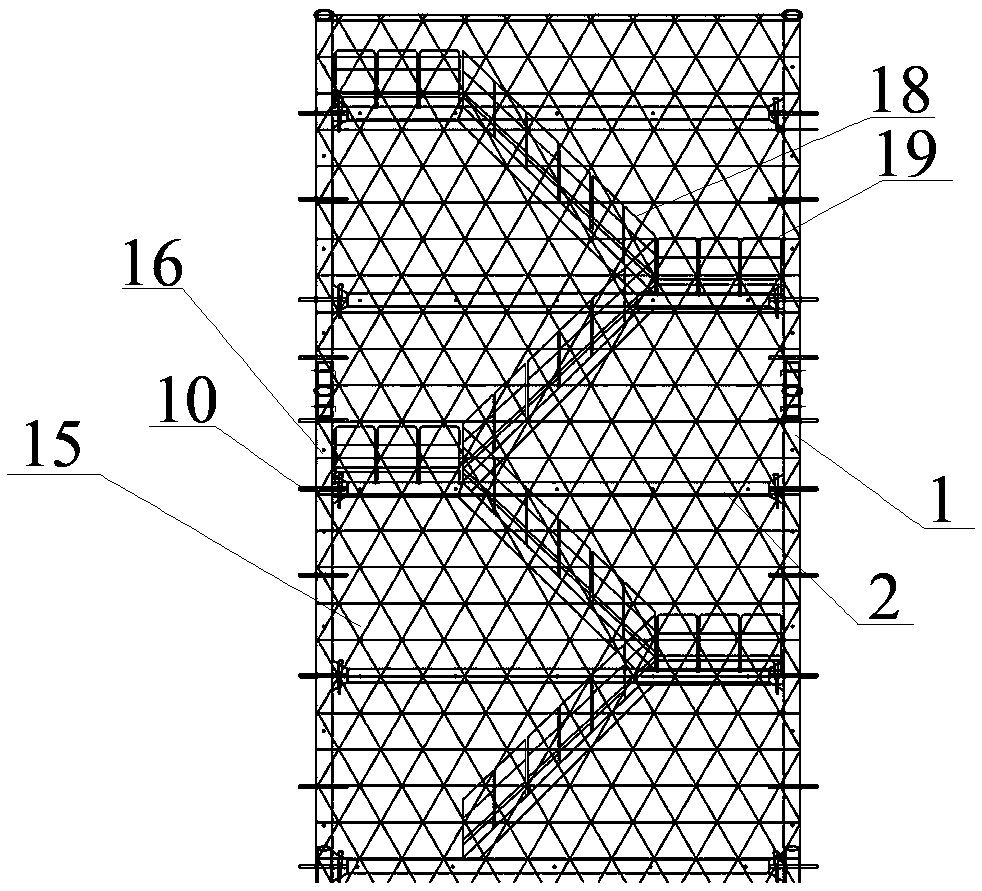 Standard assembly type ladder cage for vertical shaft up-down travelling and construction method thereof