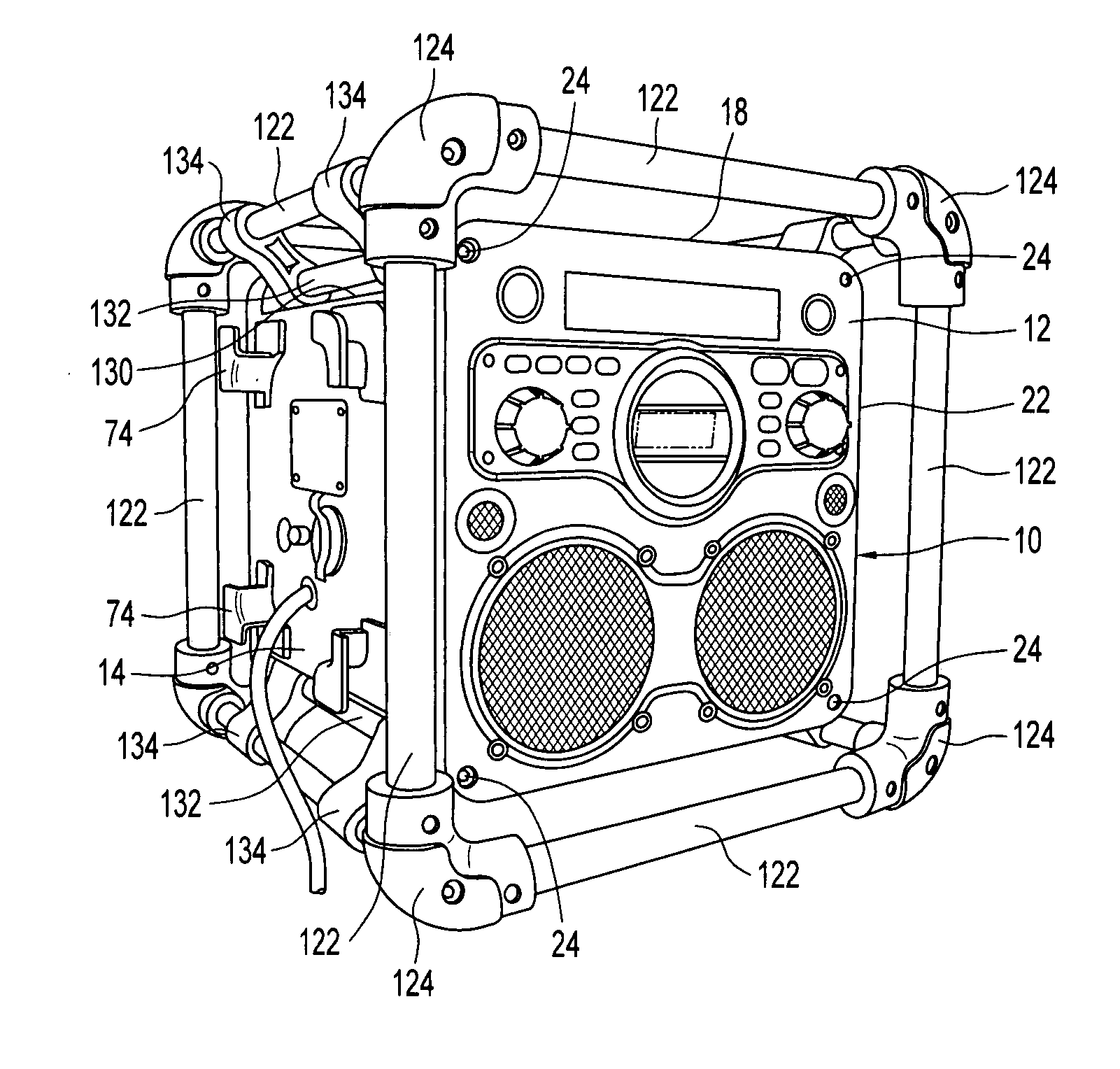 Portable battery charging and audio unit