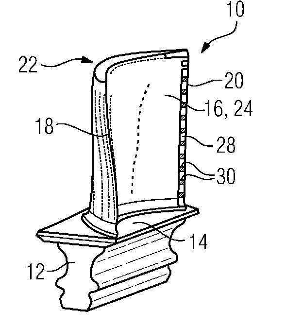 Turbine vane for a gas turbine and casting core for the production of such