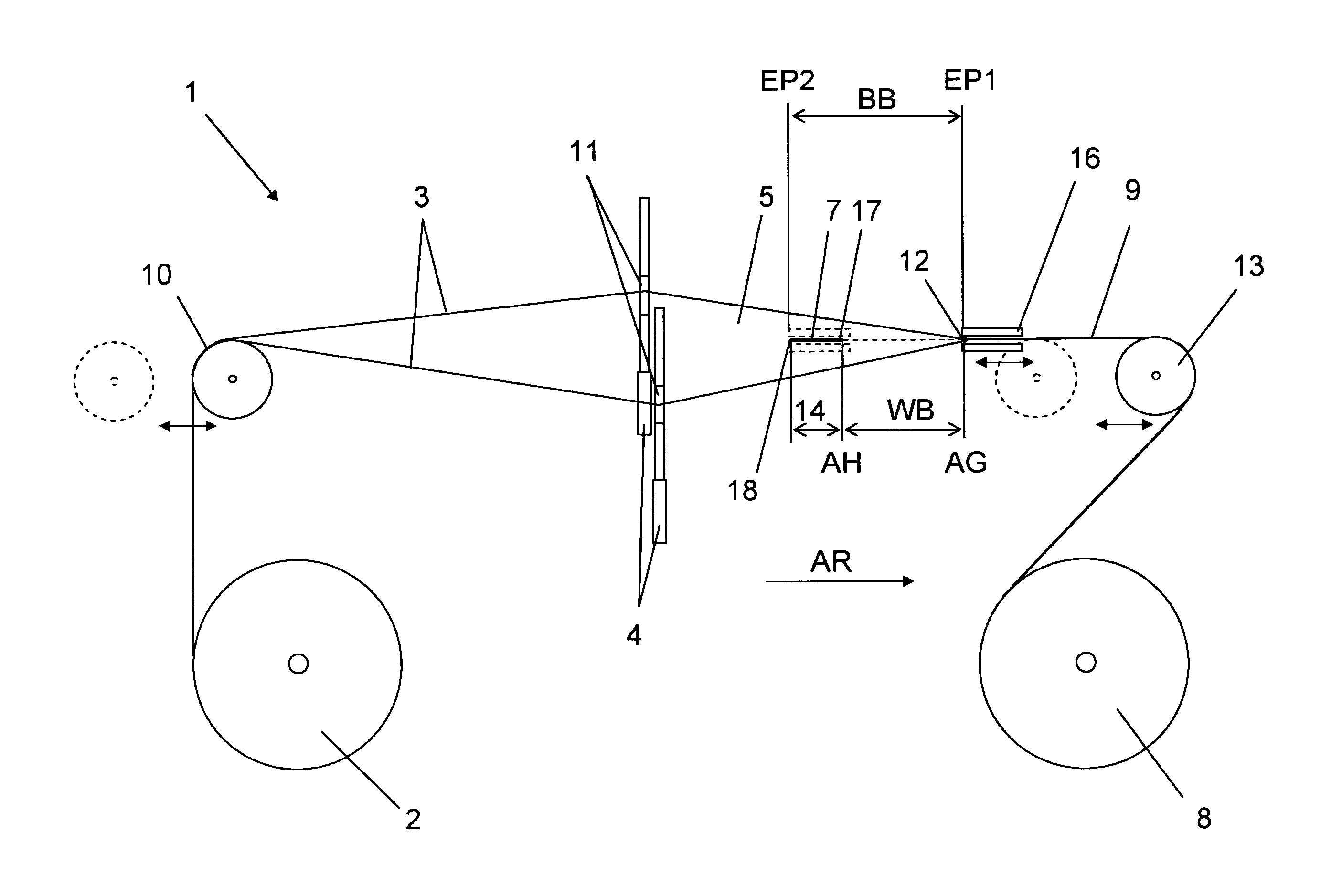 Weaving machine having movable shed opening limiter device