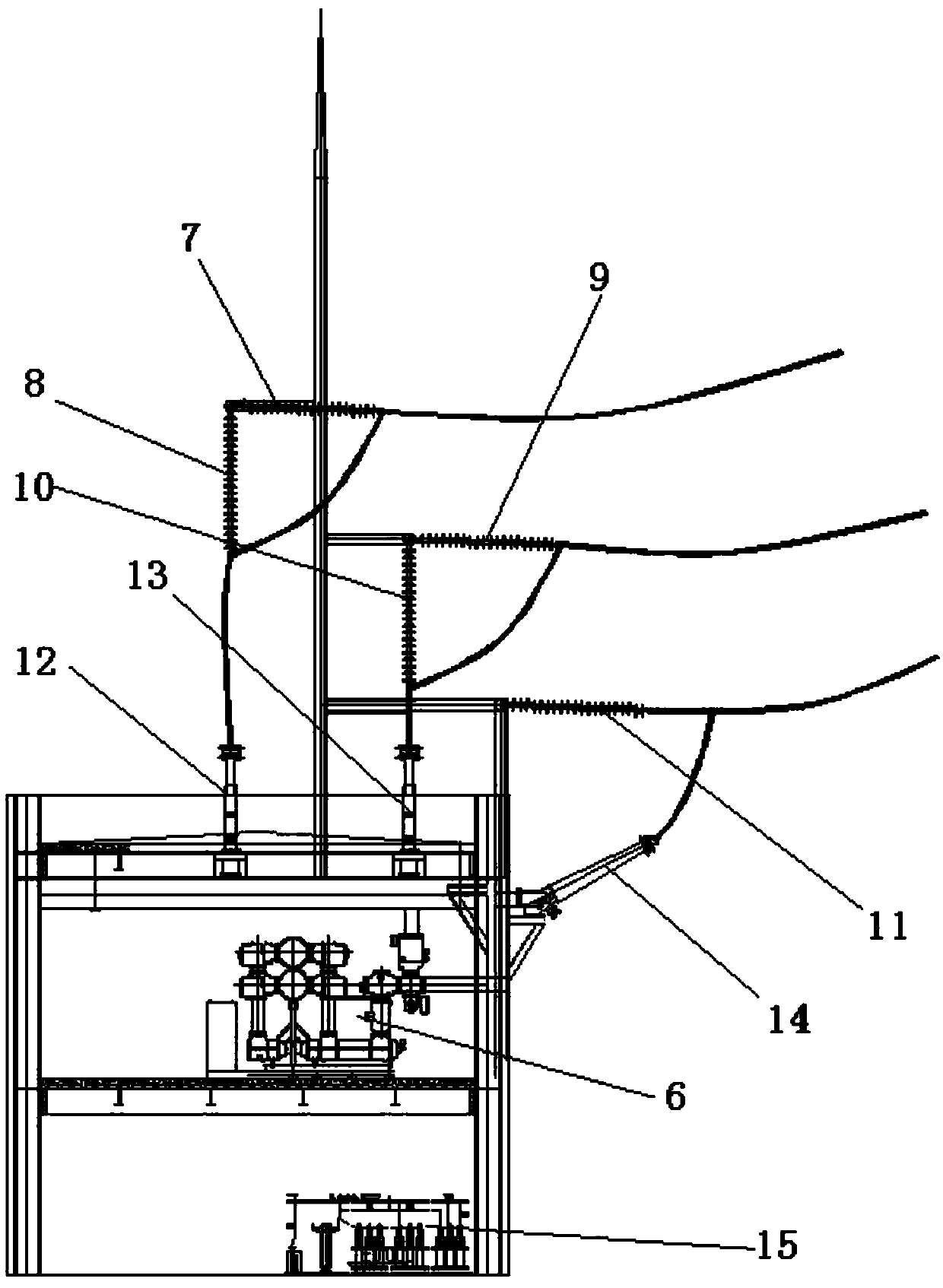 Roof outgoing line structure of indoor GIS equipment