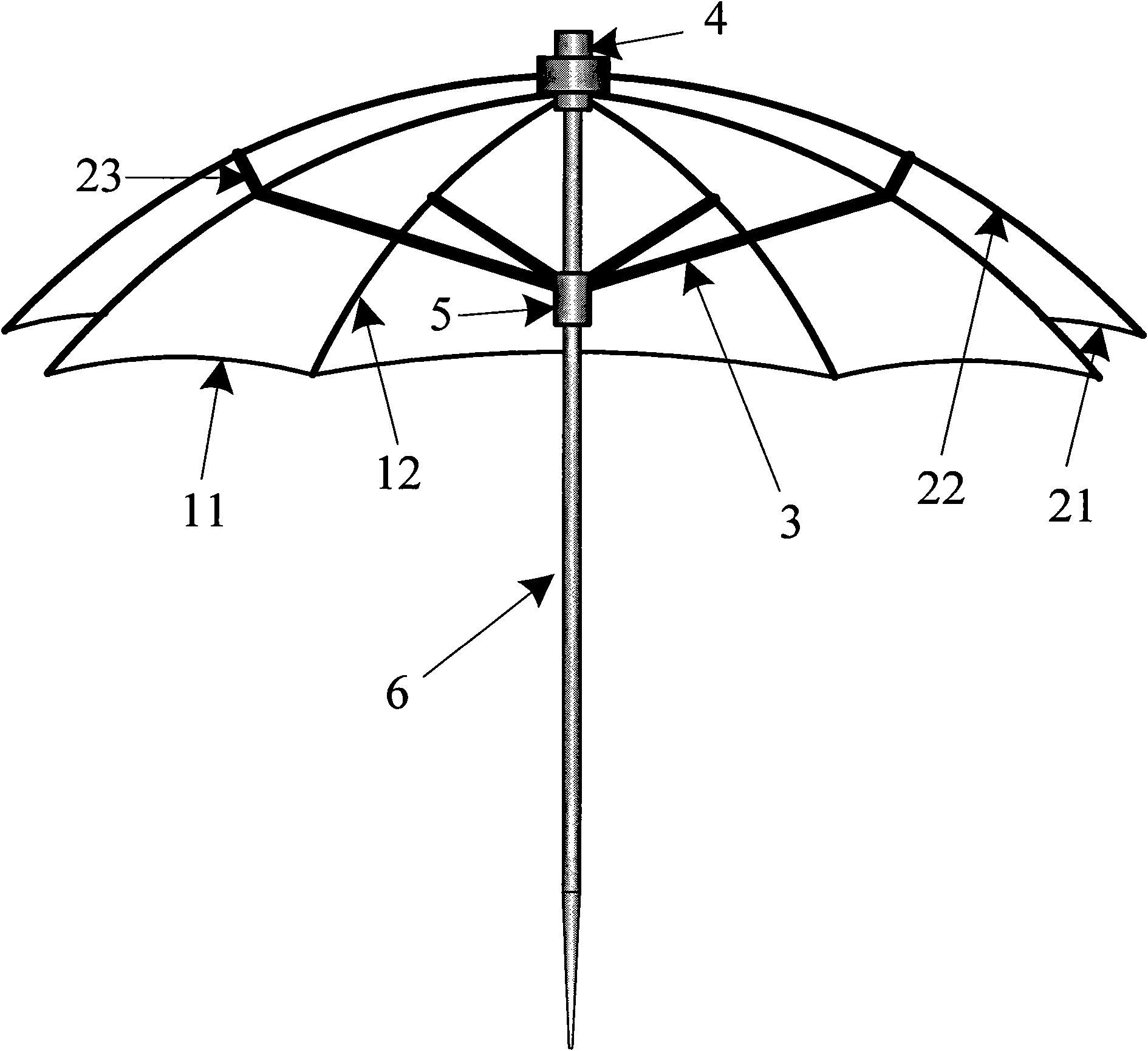 Solar energy powered air blowing and self-supplied water evaporating type cooling umbrella