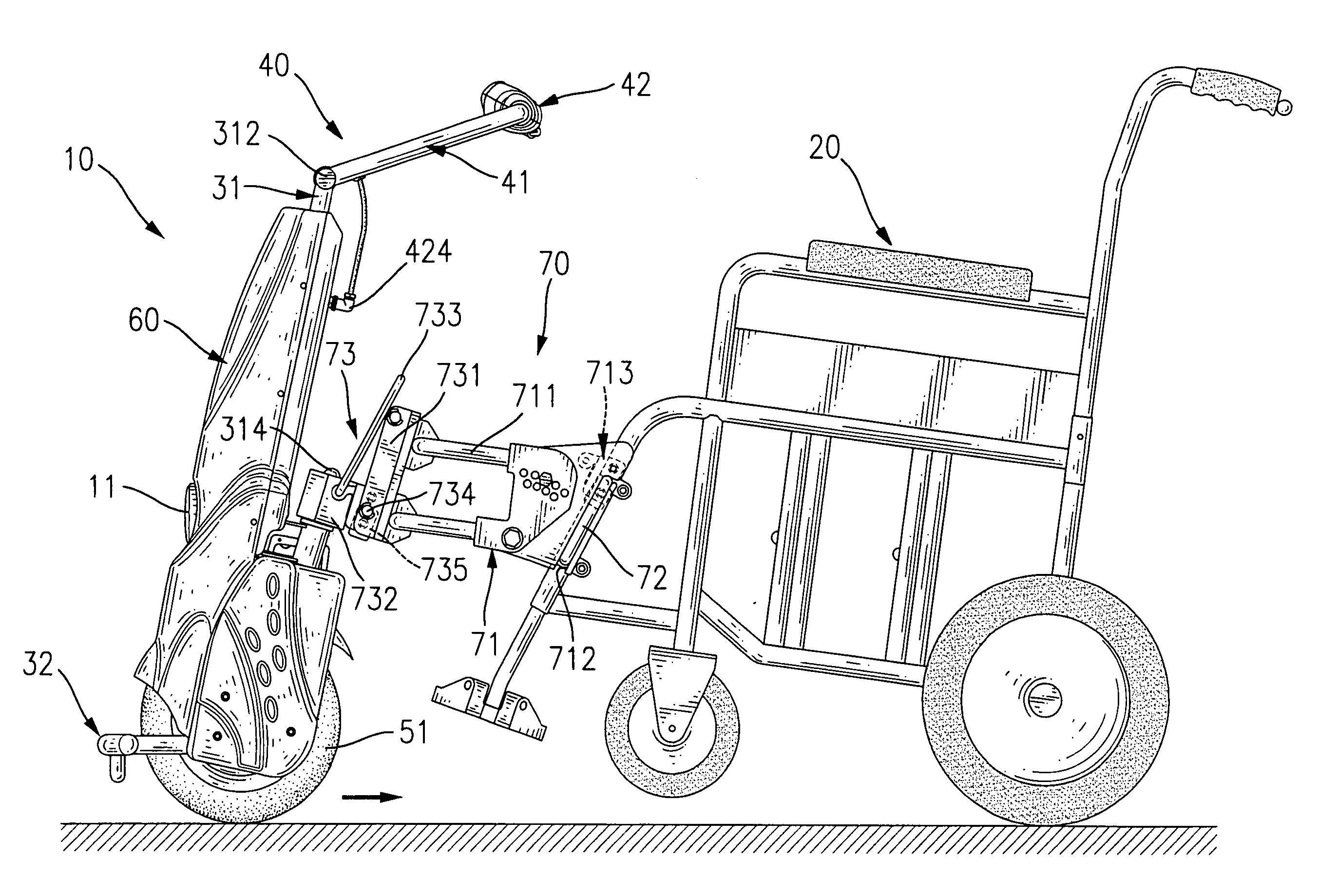 Motorized apparatus for towing a wheelchair