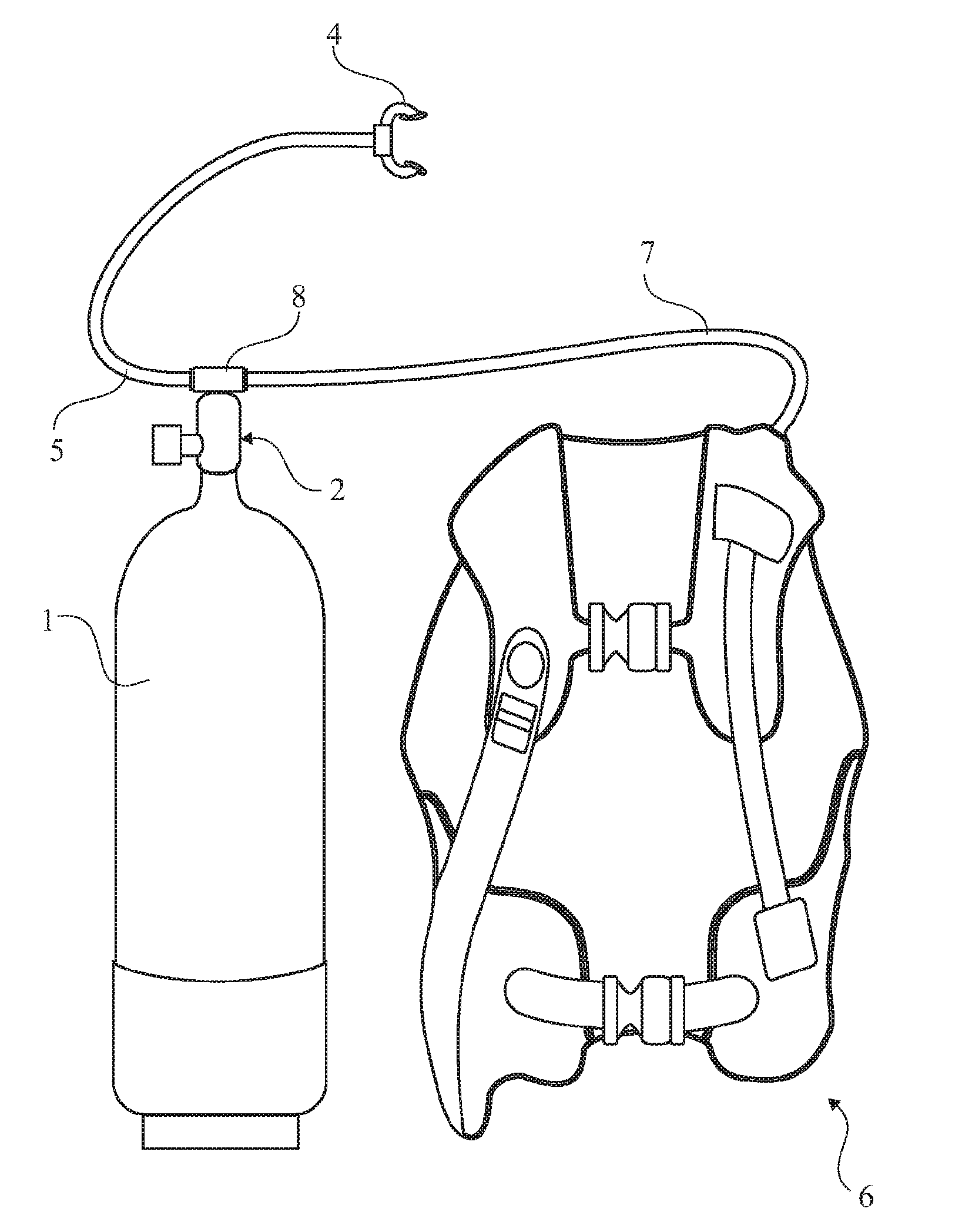 Safety device, diving equipment and safety method for scuba diving