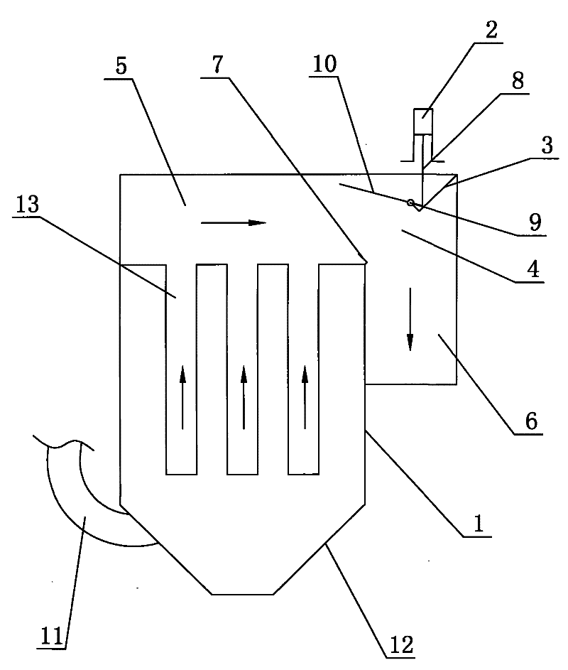 Hinge-type valve installing structure in bag-type duster