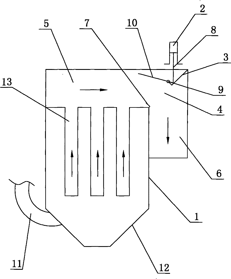 Hinge-type valve installing structure in bag-type duster