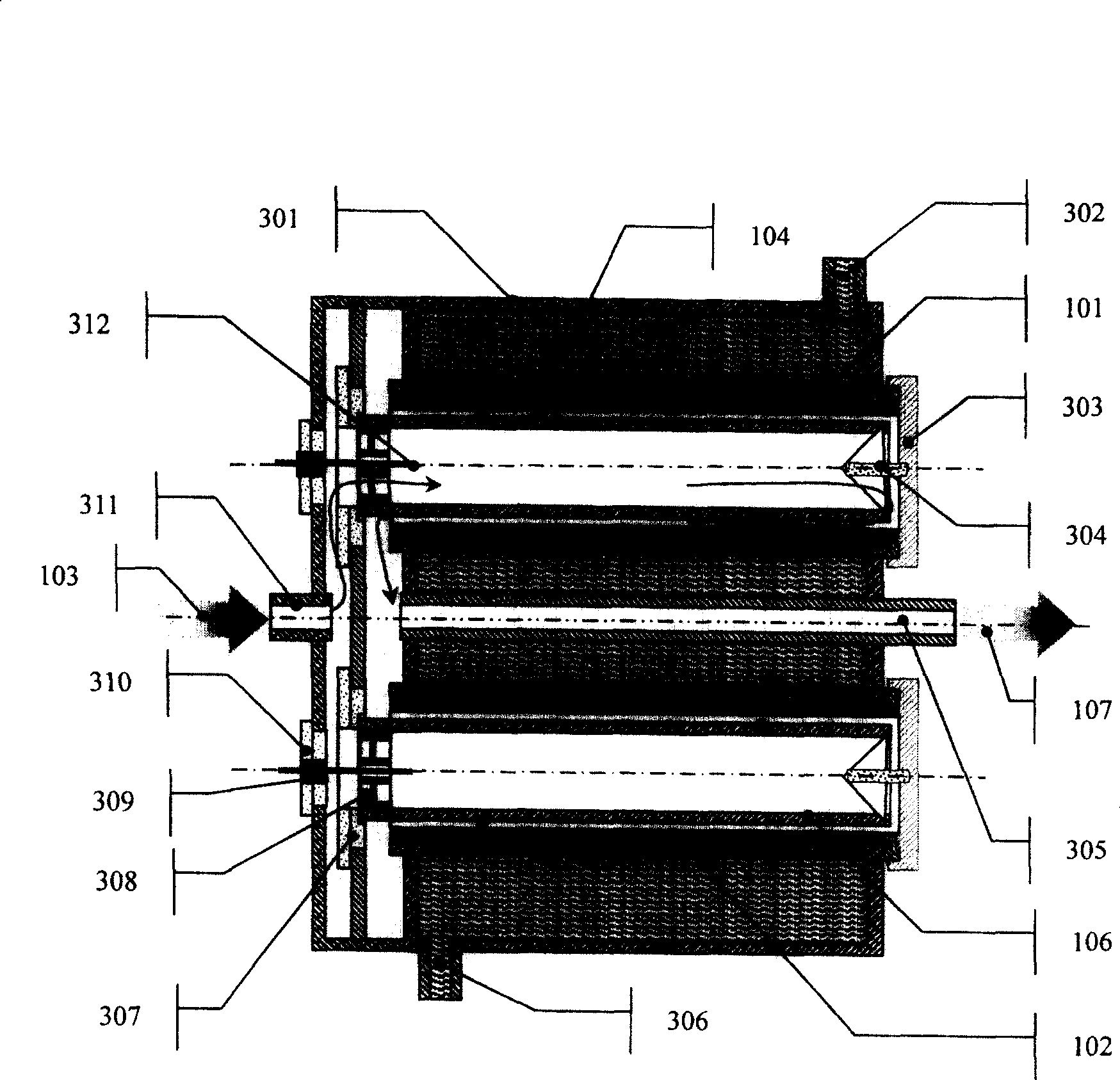 Double cooled ozone discharging tube