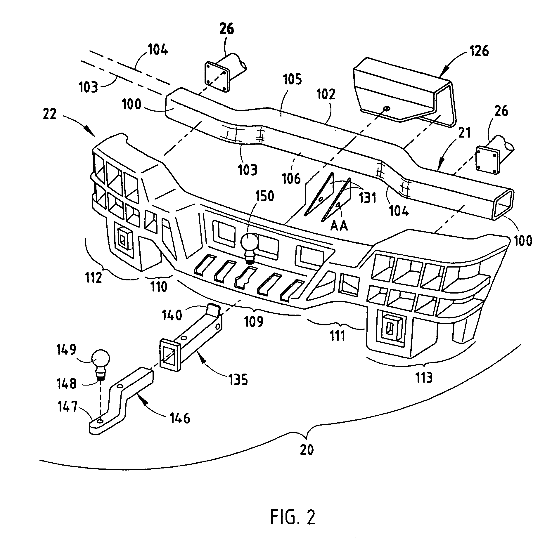 Bumper with energy absorber forming useful features