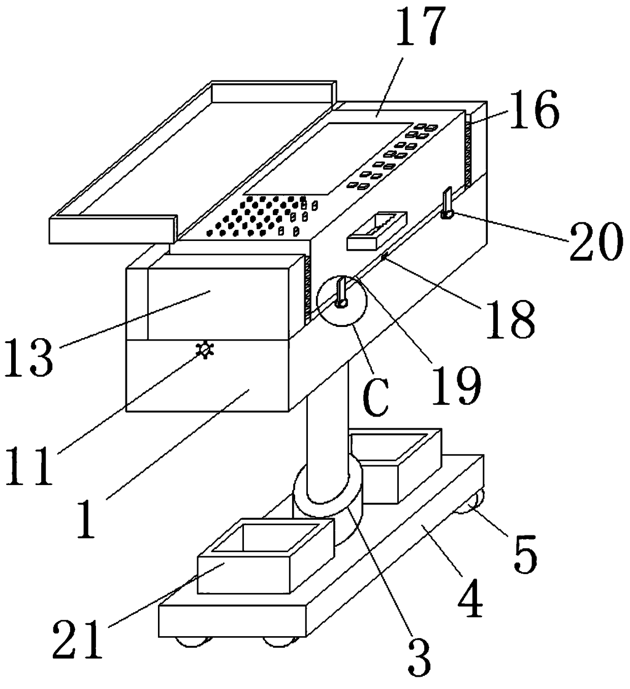 Support device with signal shielding and convenient for waveform recorder to operate