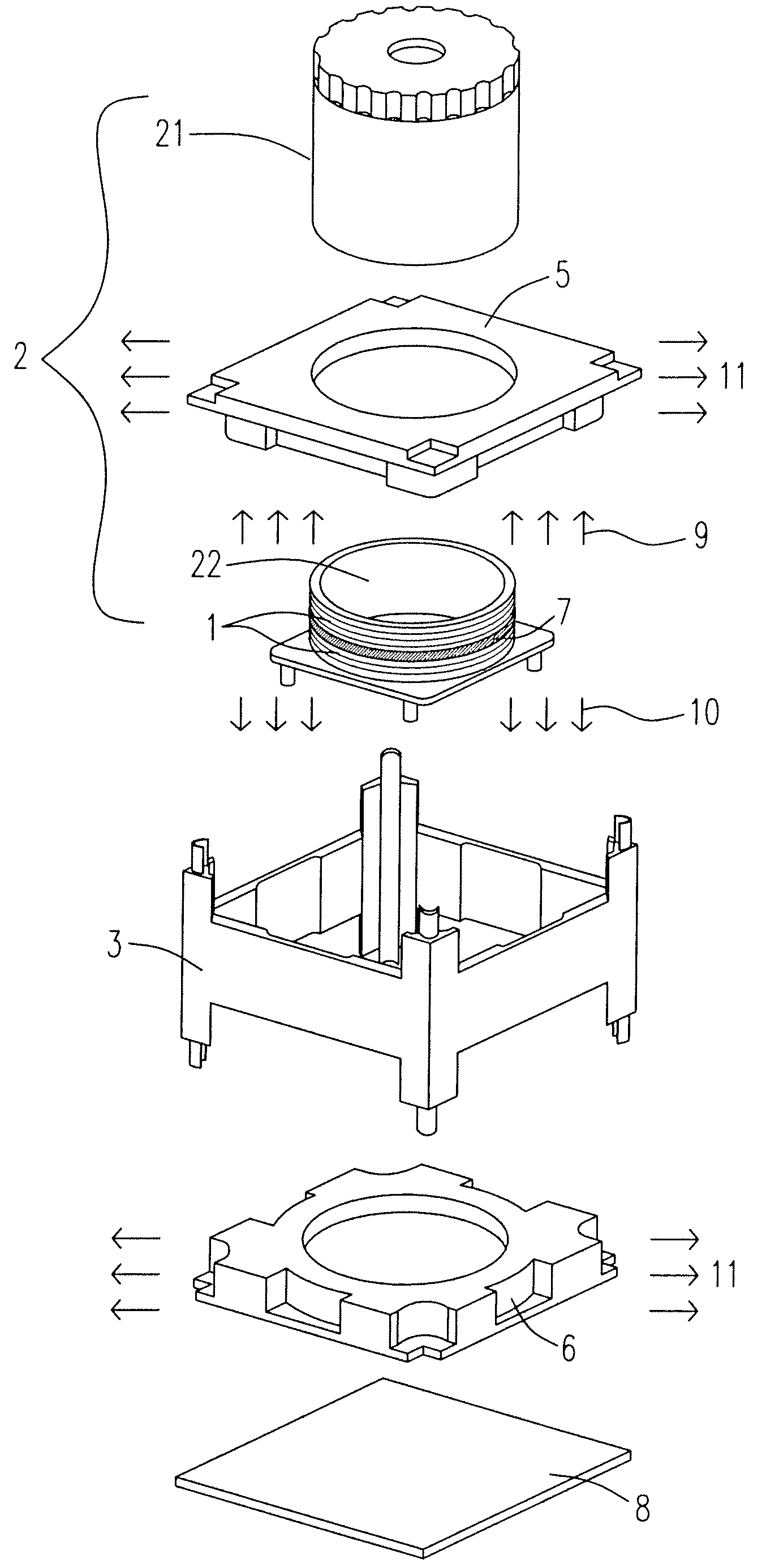 Digital camera module with lens moveable via radially magnetized magnets