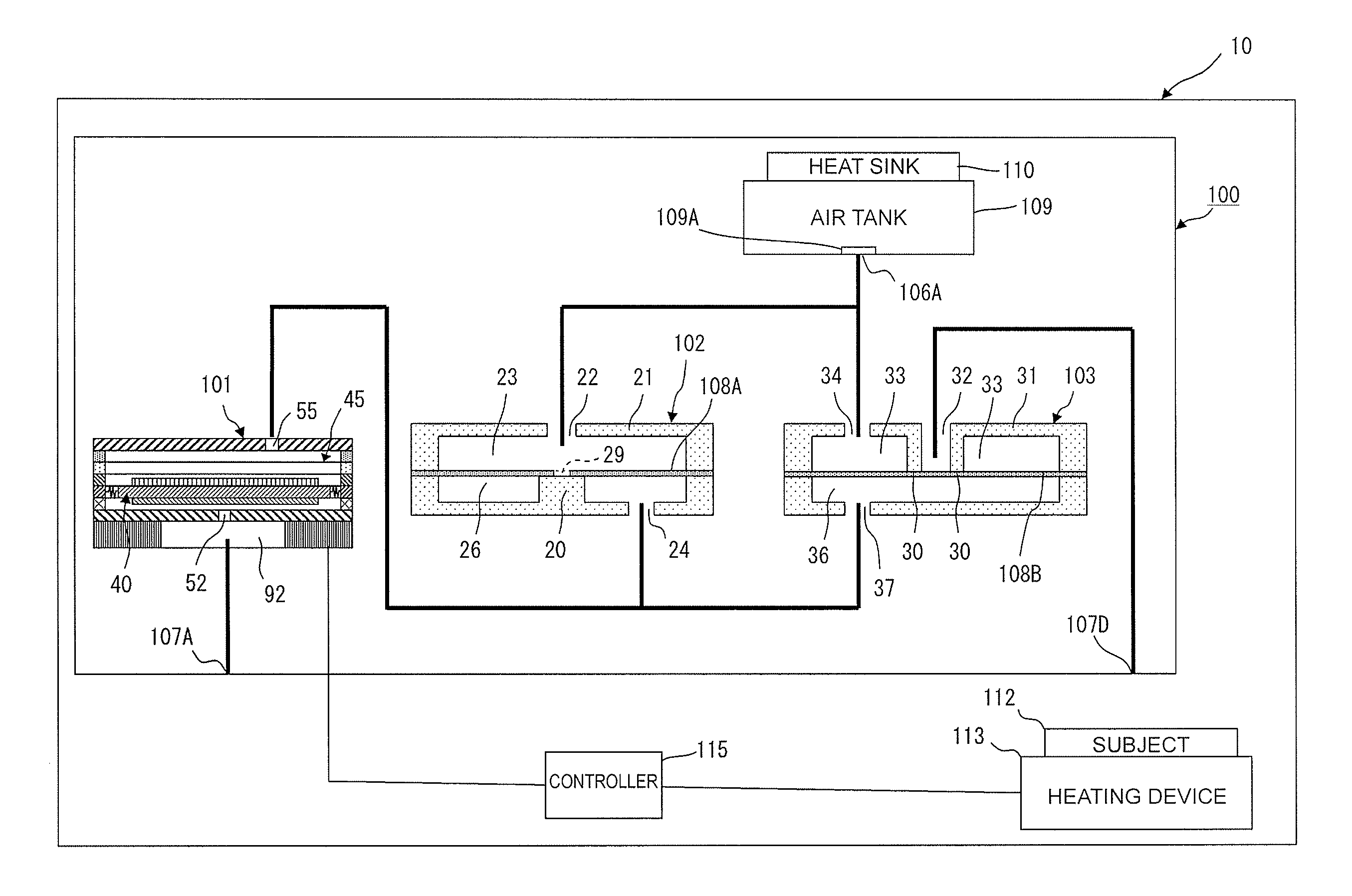 Cooling device and heating and colling apparatus