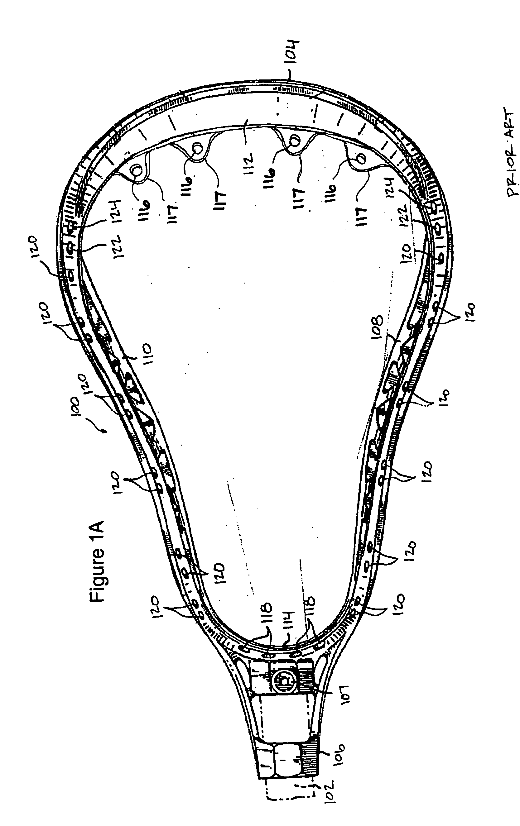 Lacrosse head having a wide catching area and channeled thongs