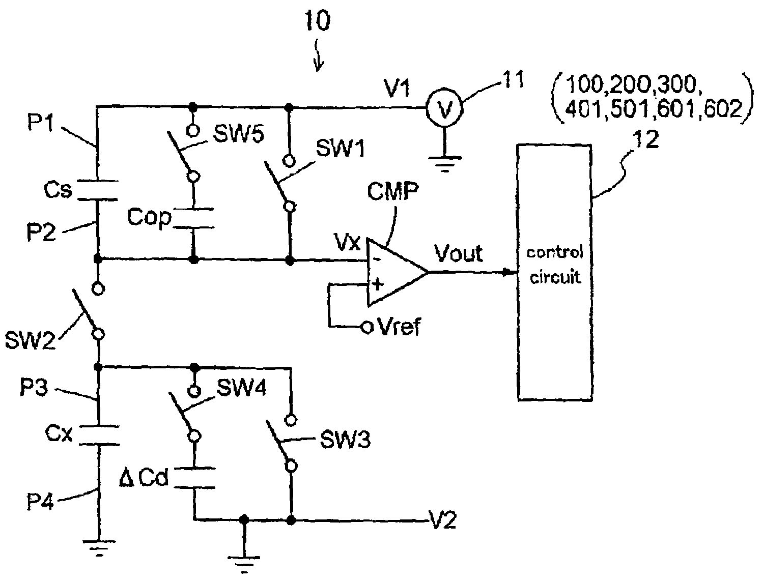 Capacitance change detection device