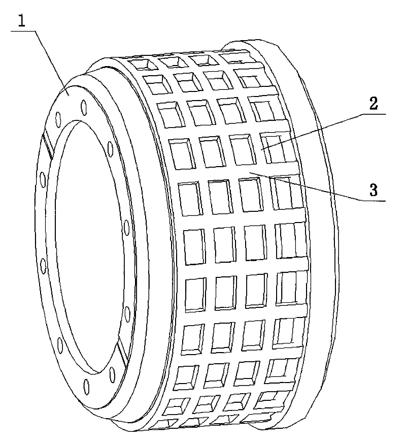 Automobile brake drum with latticed stiffeners