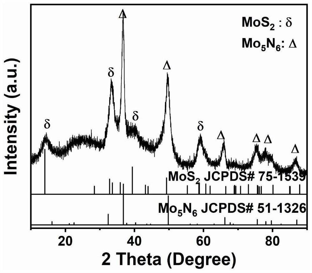 Carbon/molybdenum disulfide-nitrogen-rich molybdenum nitride composite material, preparation and electro-catalytic hydrogen evolution application thereof