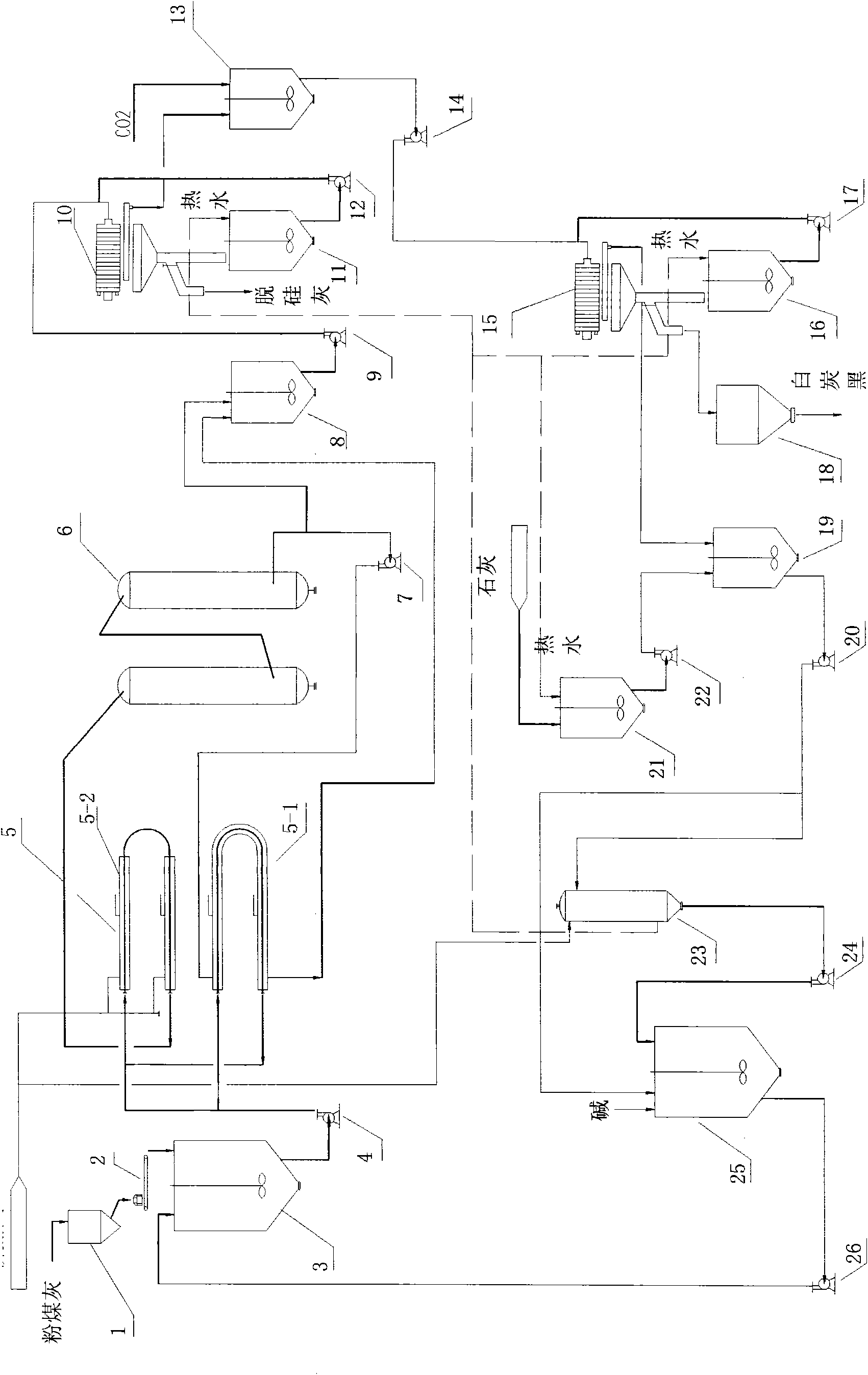 Method for producing white carbon black by using high alumina fly ash and system thereof