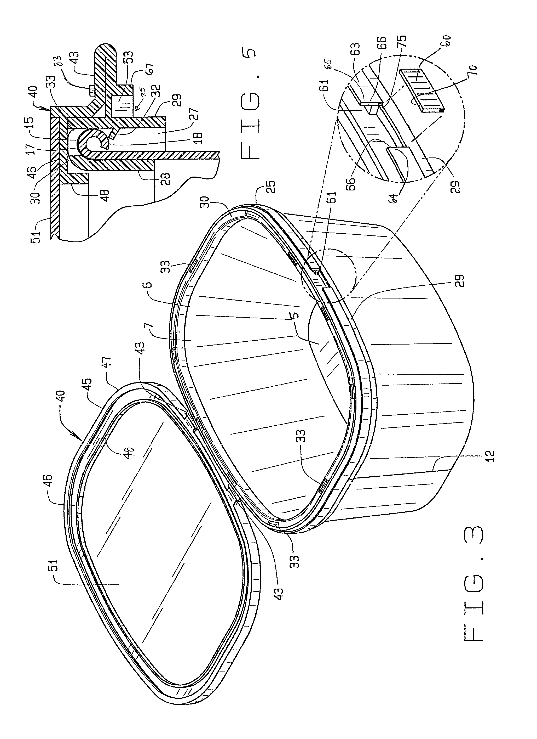 Hinged lid for a food container with plastic lower ring