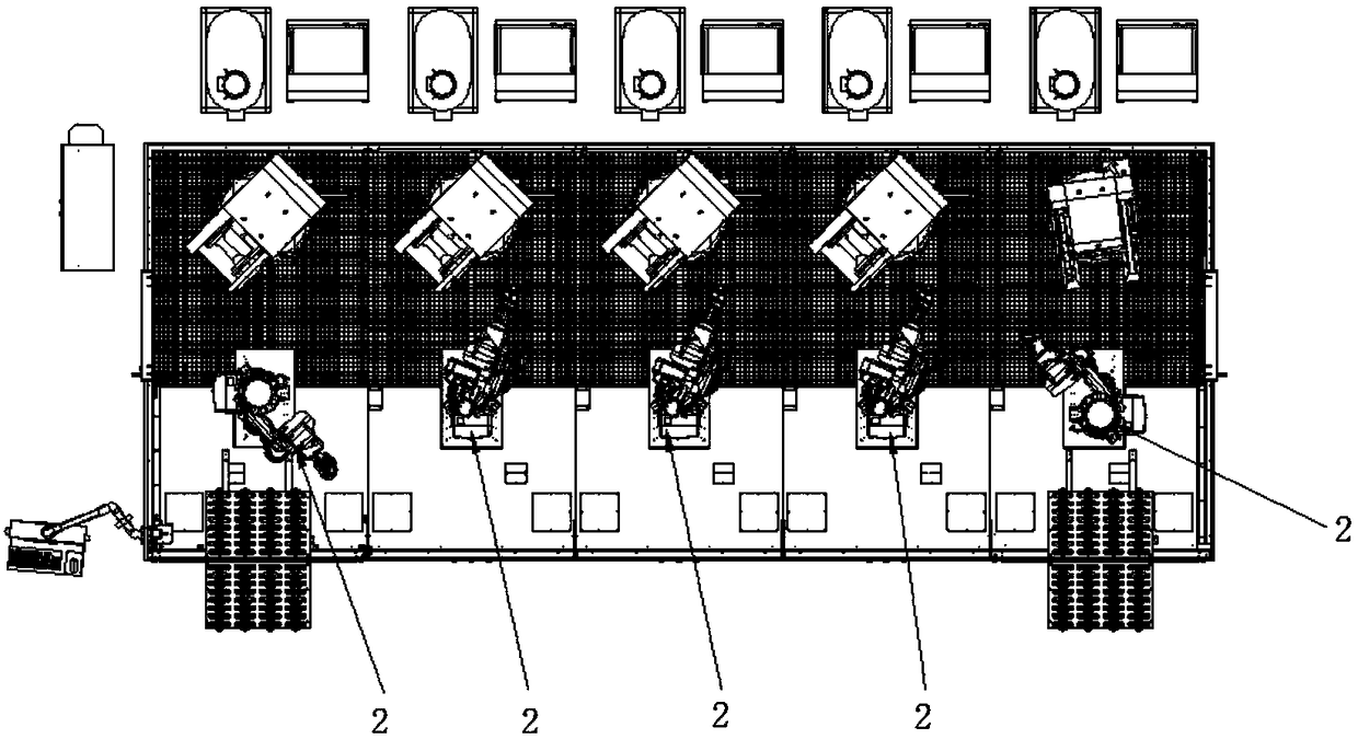 Assembly line-type grinding and polishing workstation based on robots