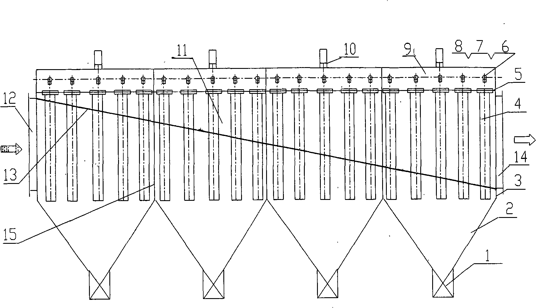 Semi-off-line deash bag dust-cleaning equipment