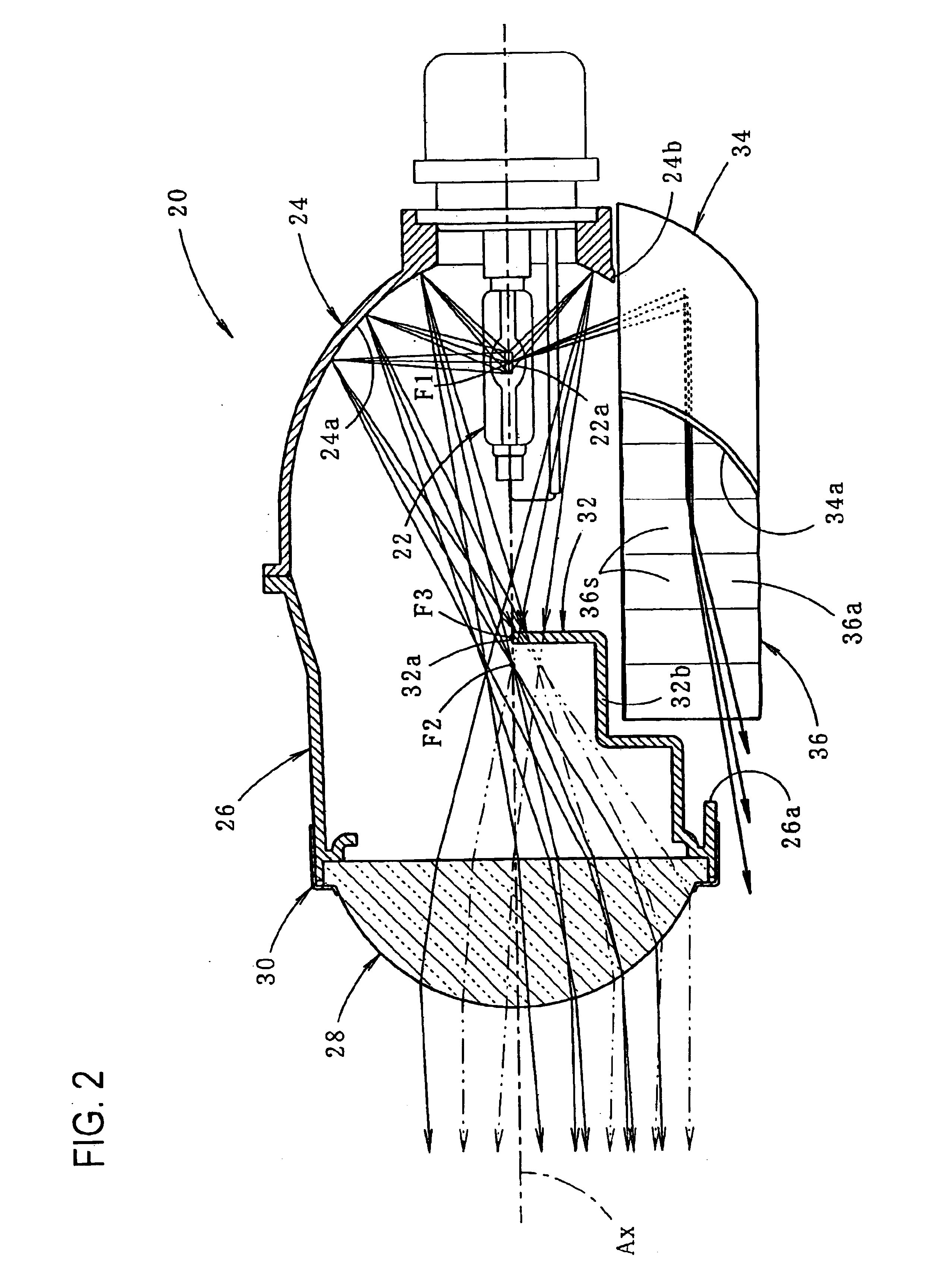 Projection-type vehicular headlamp having improved lateral illumination