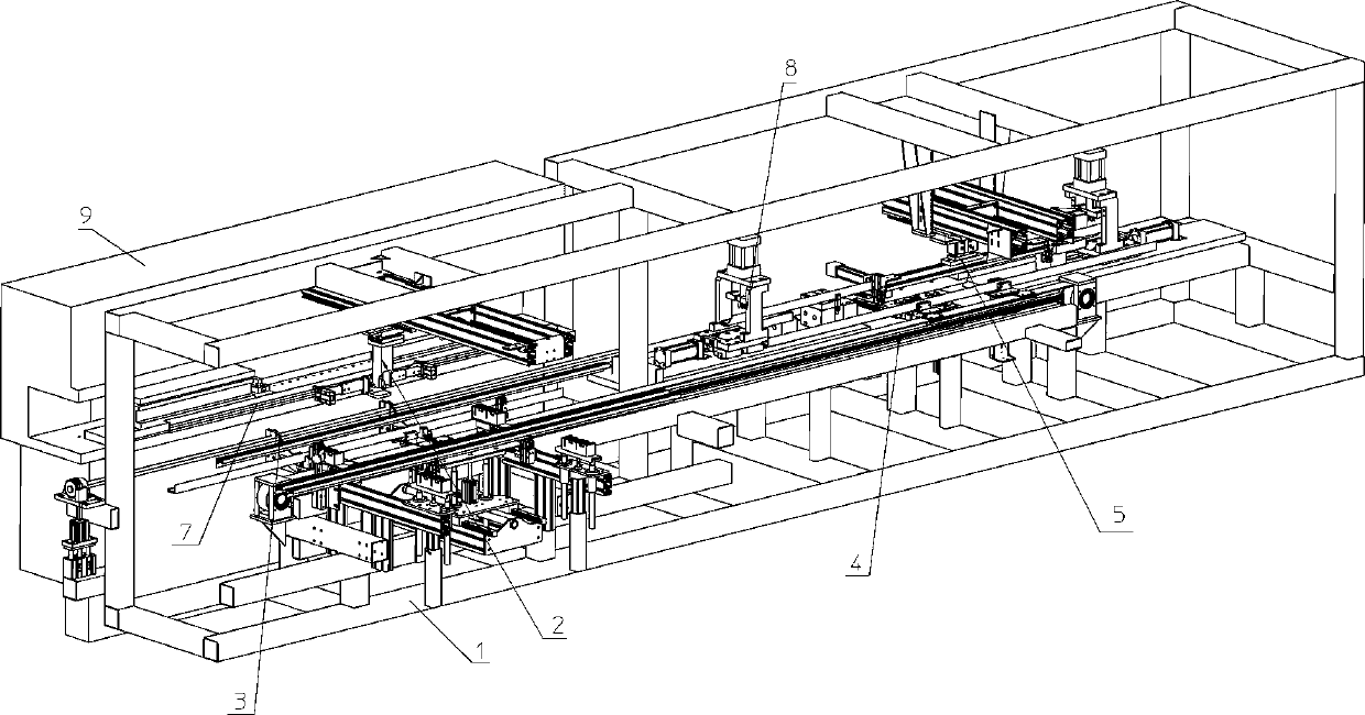 Photovoltaic module frame long edge shifting device fitted with punching machine and point riveting machine