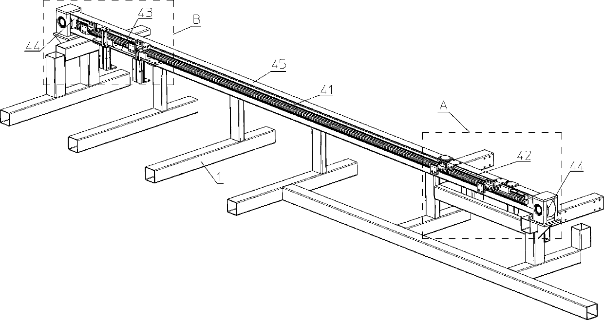 Photovoltaic module frame long edge shifting device fitted with punching machine and point riveting machine