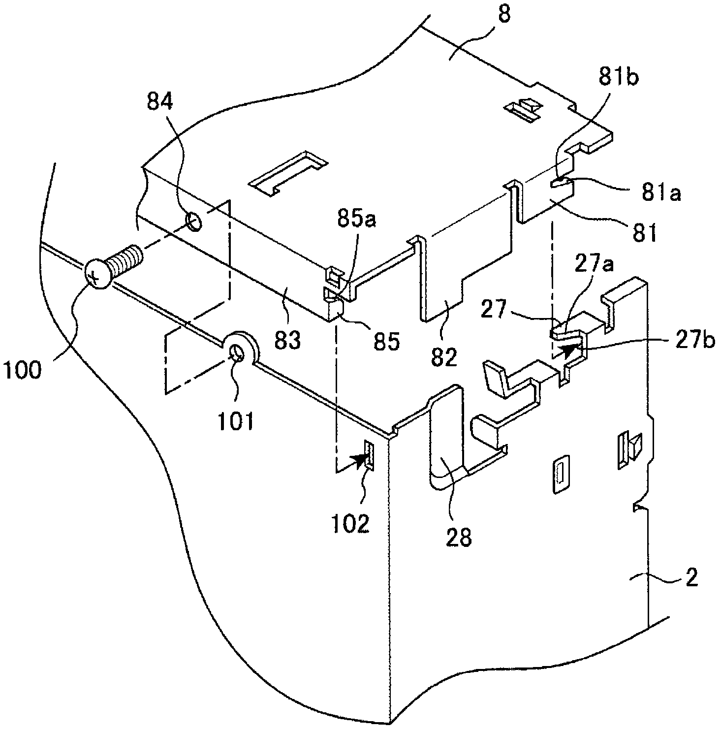 Structure for fastening metallic plate parts together