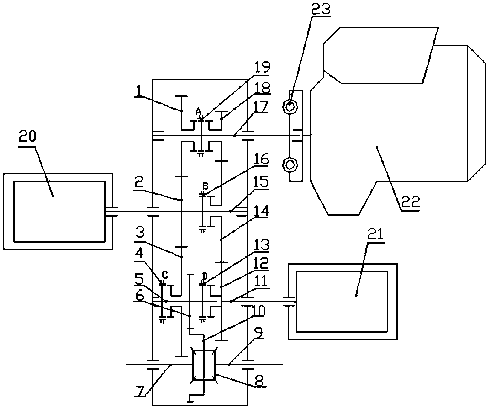 Multi-gear driving device of hybrid power vehicle