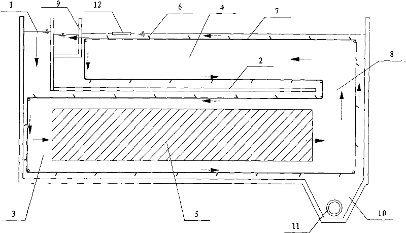 Turn-back flow high-efficiency rectangular double-layer settling pond