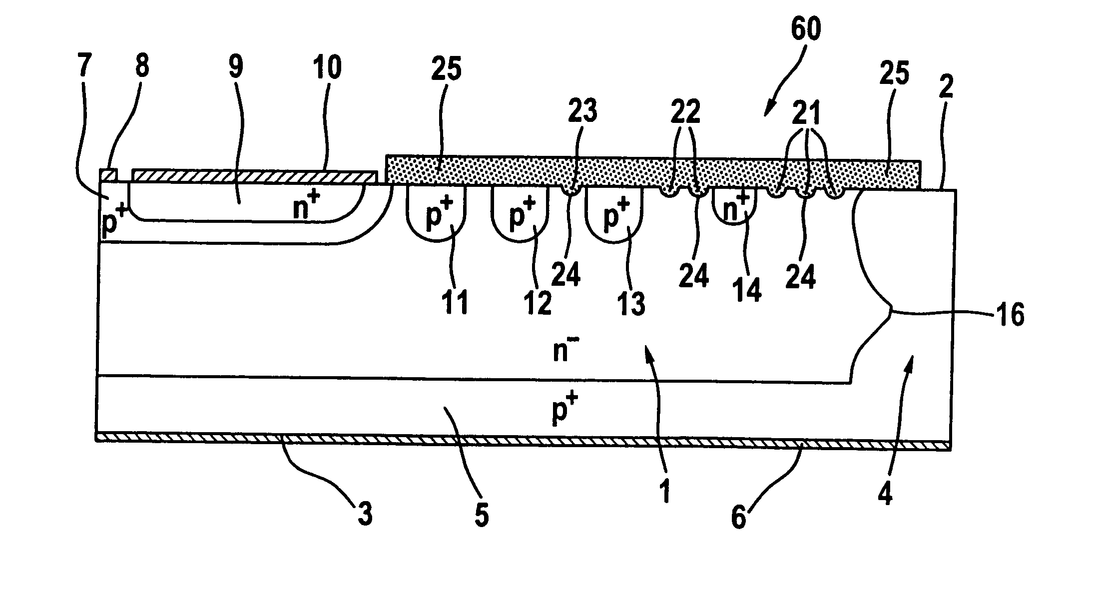 Power semiconductor component in the planar technique