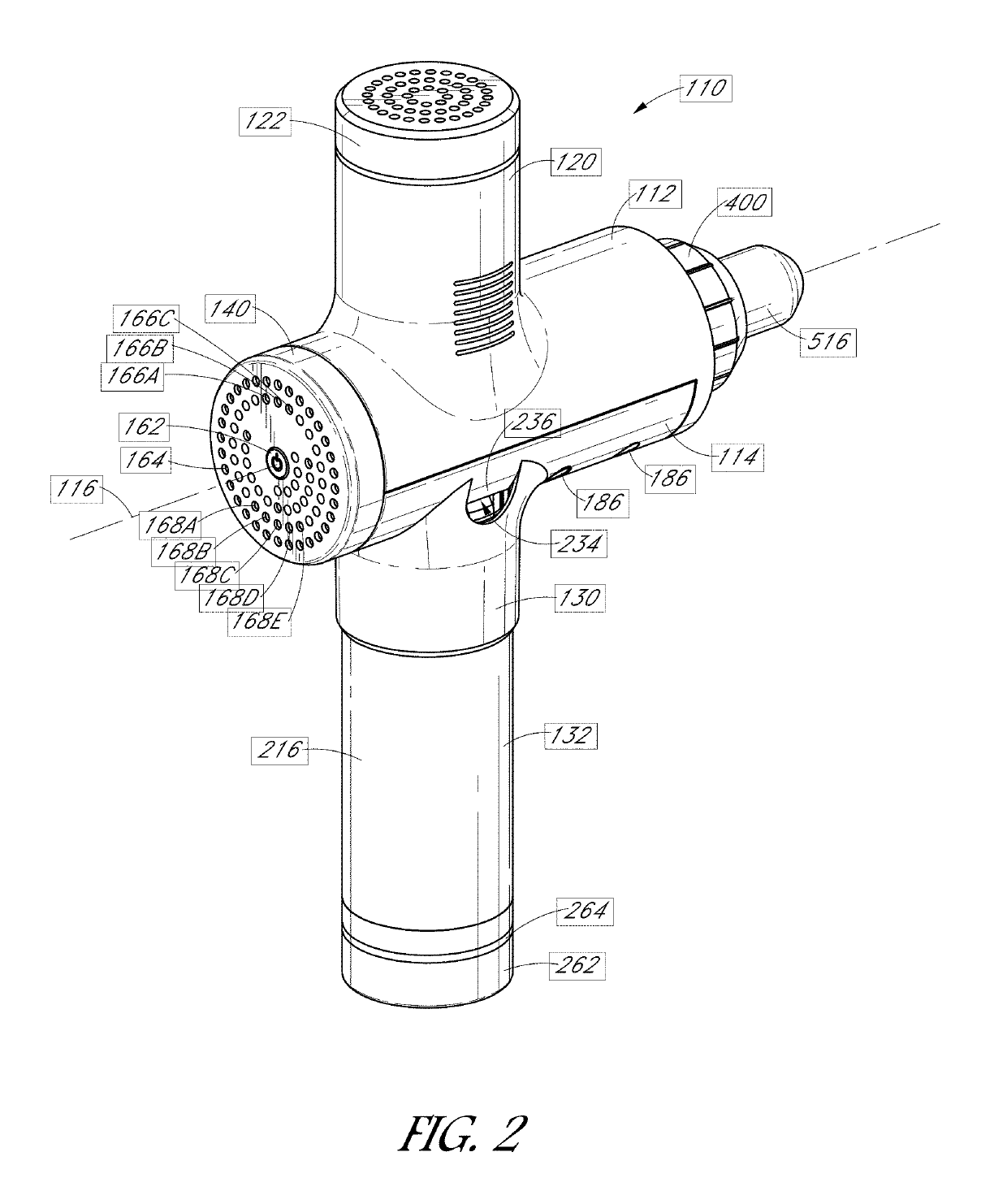 Battery-powered percussive massage device with pressure sensor