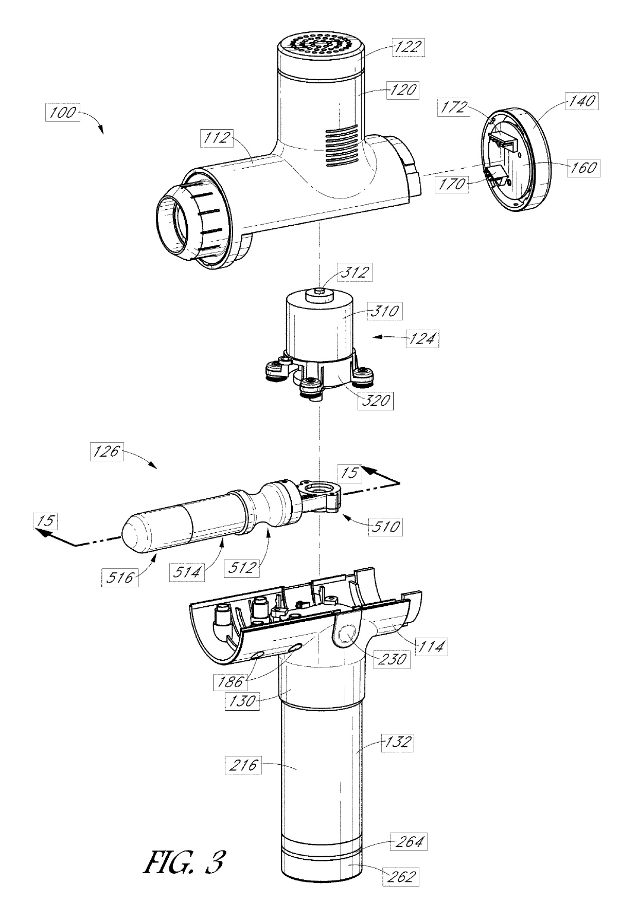 Battery-powered percussive massage device with pressure sensor