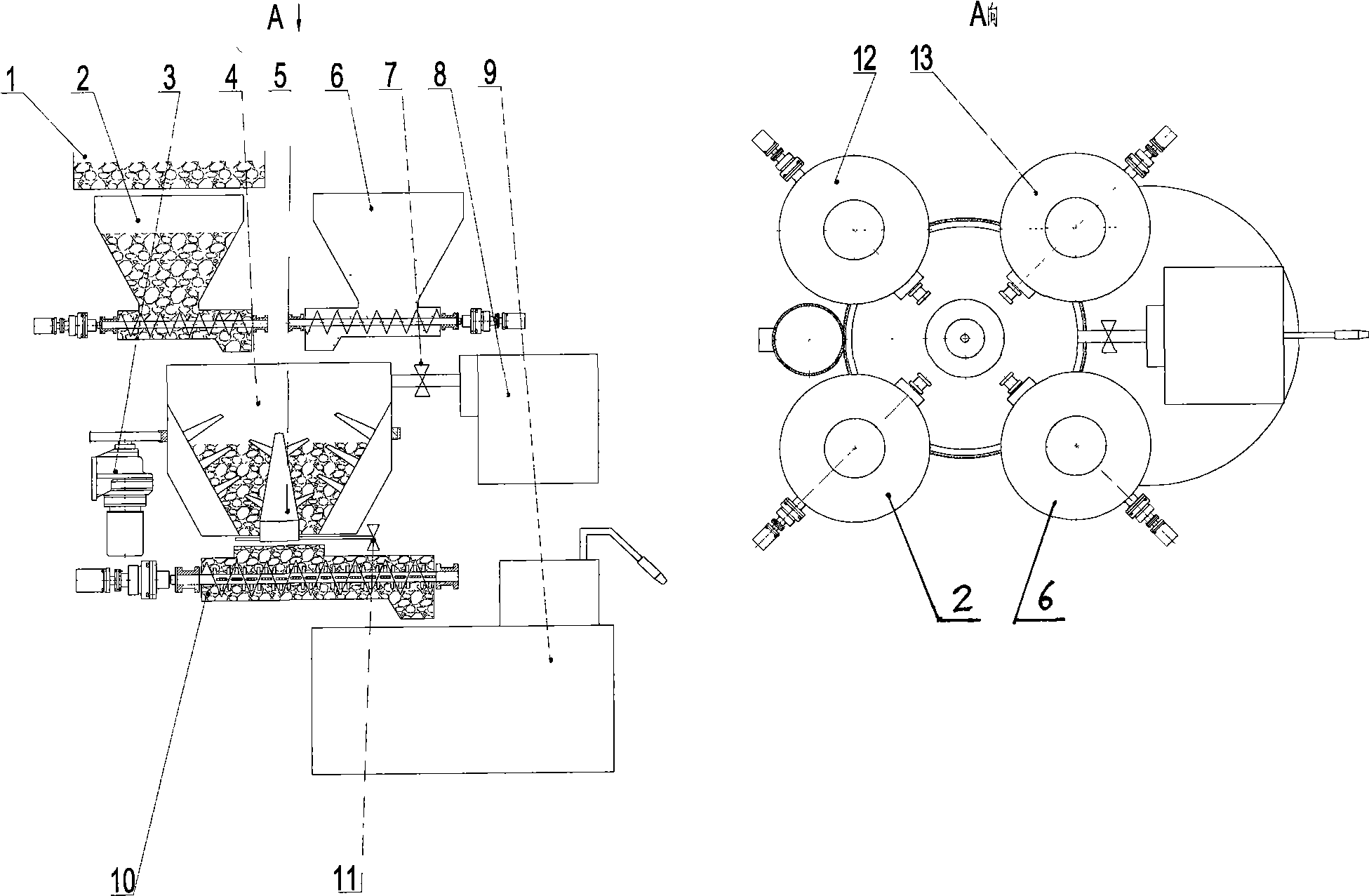 Concrete continuous stirring and conveying system device