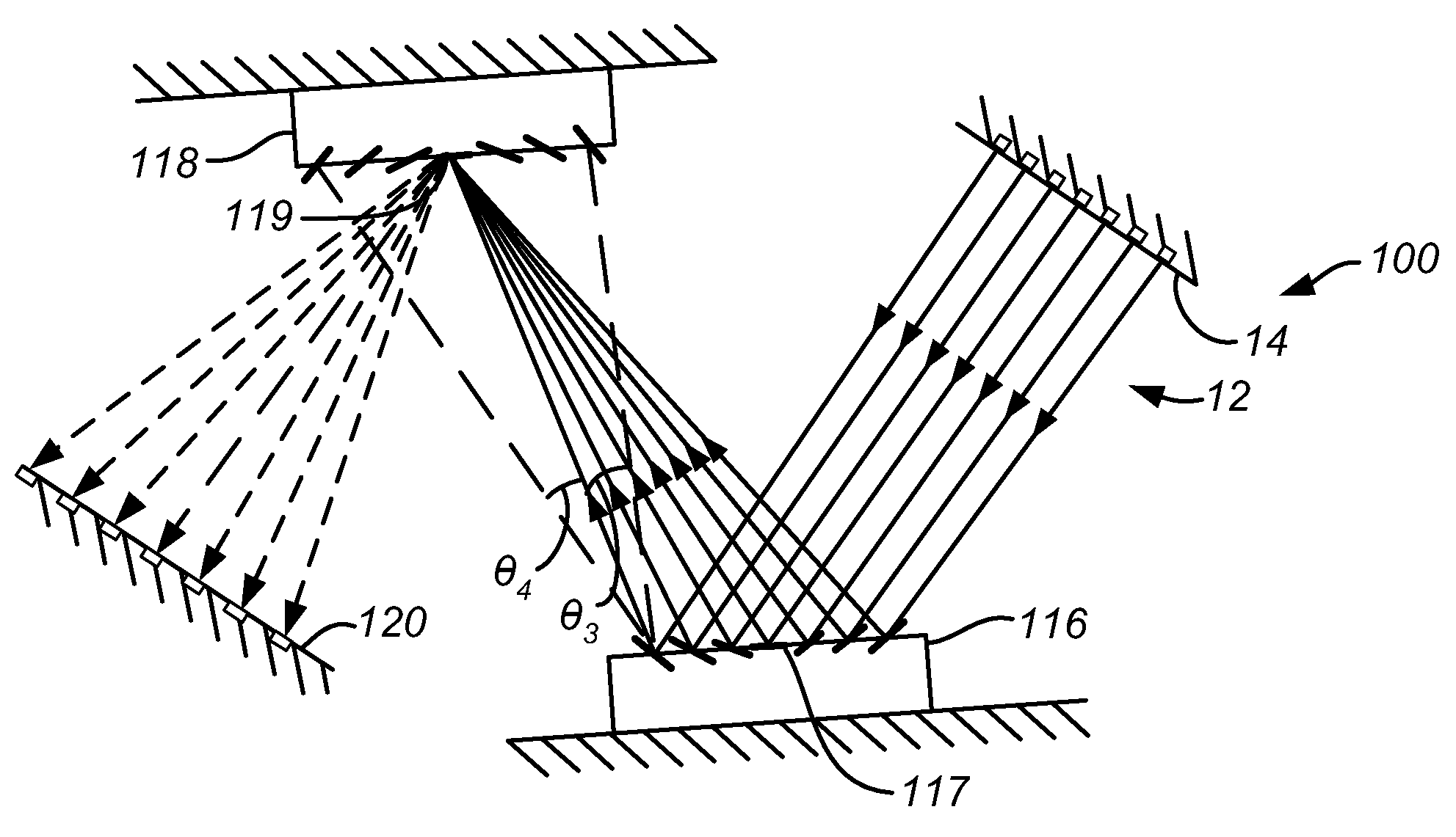 Array of graduated pre-tilted MEMS mirrors