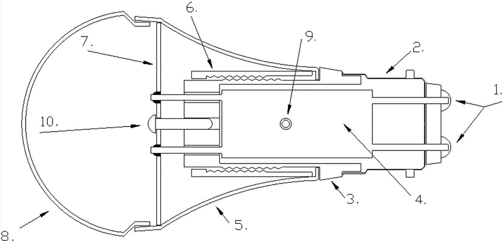 Semicircular spliced LED (Light-Emitting Diode) lamp bulb provided with embedded driver