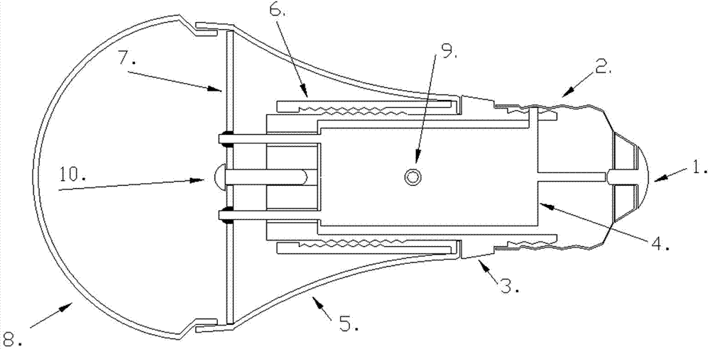 Semicircular spliced LED (Light-Emitting Diode) lamp bulb provided with embedded driver