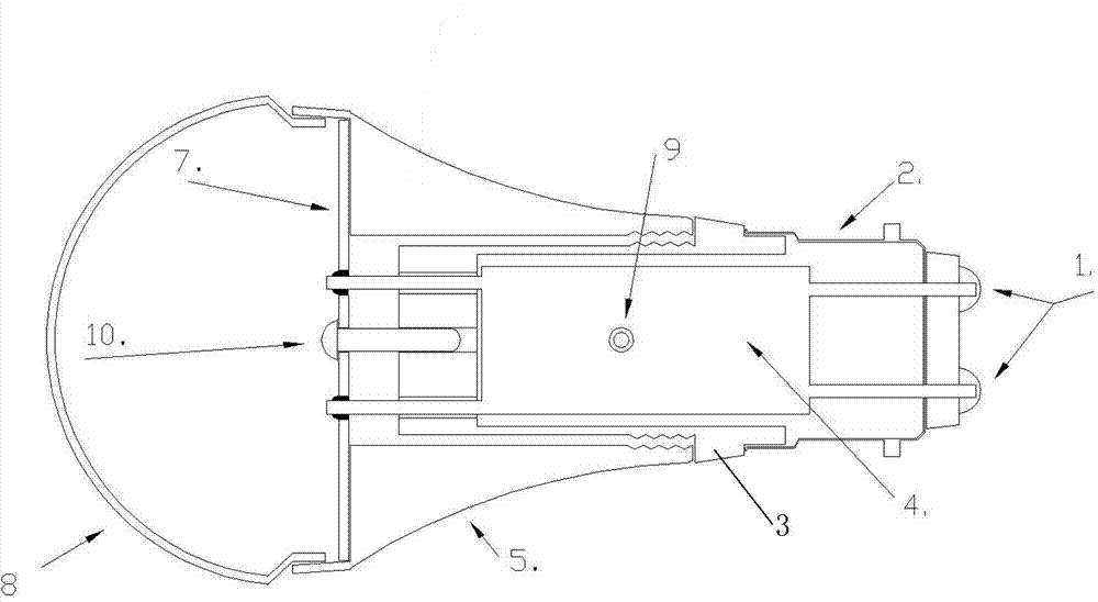 Semicircular spliced LED (Light-Emitting Diode) lamp bulb provided with embedded driver