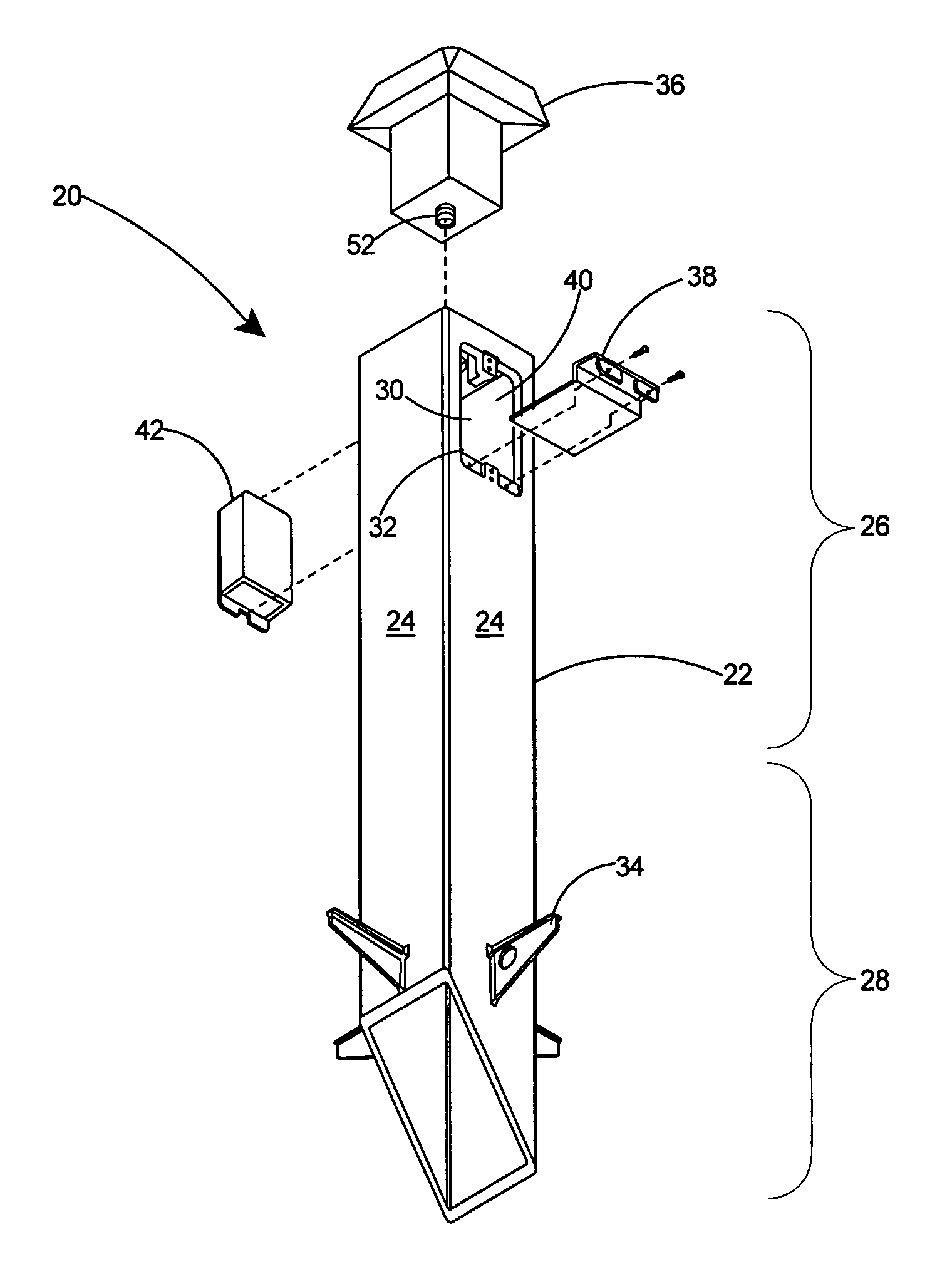 Outlet post for high and low voltage service