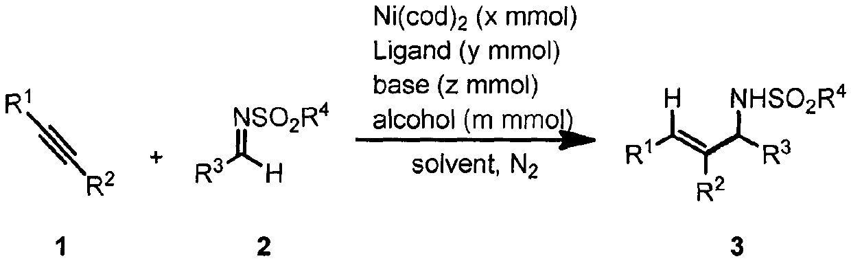 Method for promoting reductive coupling reaction of imine and alkyne by means of alcohol to build allyl amine derivative