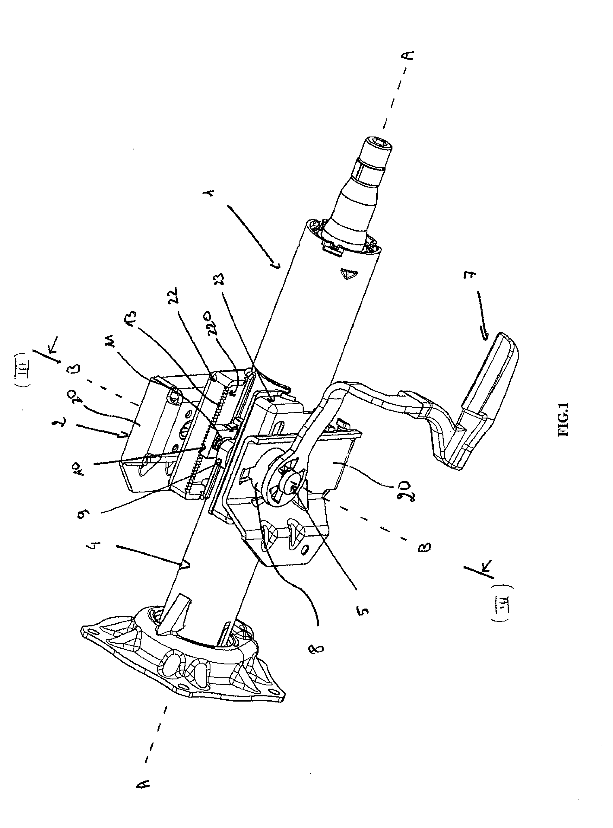 Steering column comprising an improved depth-blocking mechanism